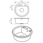 Chiuveta bucatarie compozit granit, cu o cuva rotunda  51 cm, negru, Ferro - imagine 2