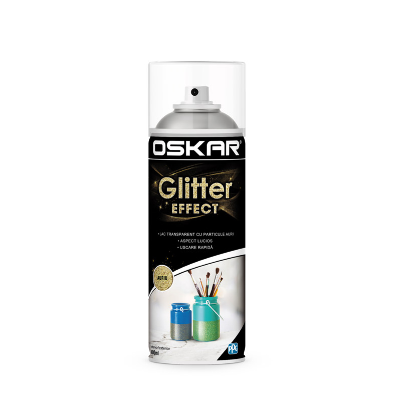 Spray email acrilic, Oskar Glitter effect, lucios, auriu