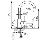 Baterie stativa, Ferro Lugio Gerro BLG4, pentru bucatarie, crom - imagine 2