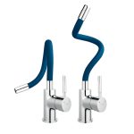 Baterie stativa, Ferro Zumba BZA4L, pentru bucatarie cu pipa flexibila, crom/albastru - imagine 2