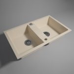 Chiuveta bucatarie compozit granit, Ferro, cu 2 cuve si picurator, 78 x 48 cm, nisip - imagine 3