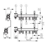 Distribuitor/colector , 5 circuite, alama, 1"