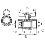 Robinet cu bila, 1/2", filet interior-interior, alama, maner fluture ,PN40, KMH1, Ferro - imagine 2